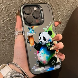 Cartoon Panda Cat Matte Hard Phone Case dla iPhone 16 Pro Case iPhone 11 12 13 14 15 Pro Max XS X 7 8 Plus SE 2022 Plating Cover