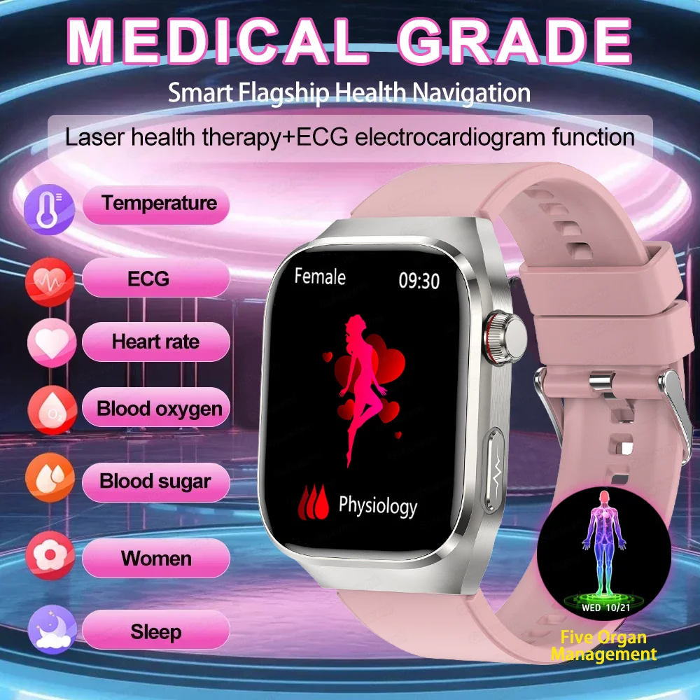 2024neue Laser behandlung Blutzucker Blutfett Frauen Smartwatch Männer Herzfrequenz EKG ppg Health