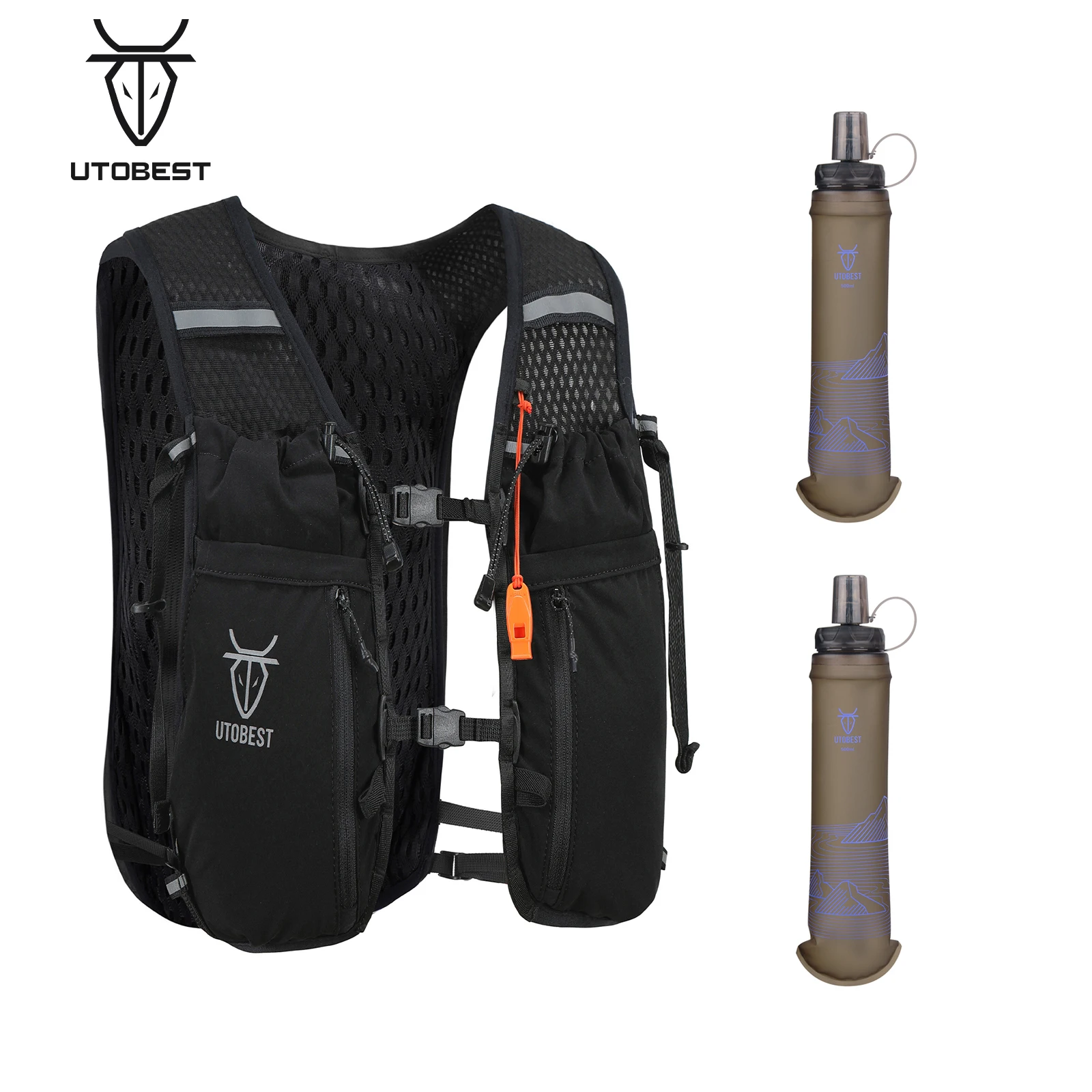 UTOBEST Hydration Backpack 10L Lightweight Trail Running Vest with 2pcs 500ml Water Bottles for Hiking Camping Cycling