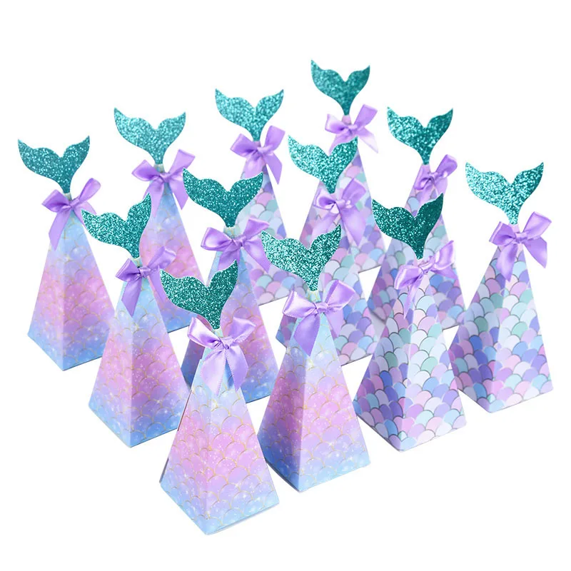 10Pcs Mermaid Tail Candy Box Kids Little Mermaid Birthday Party Decoration Snack Cookies Packing Gift Boxes Baby Shower Supplies