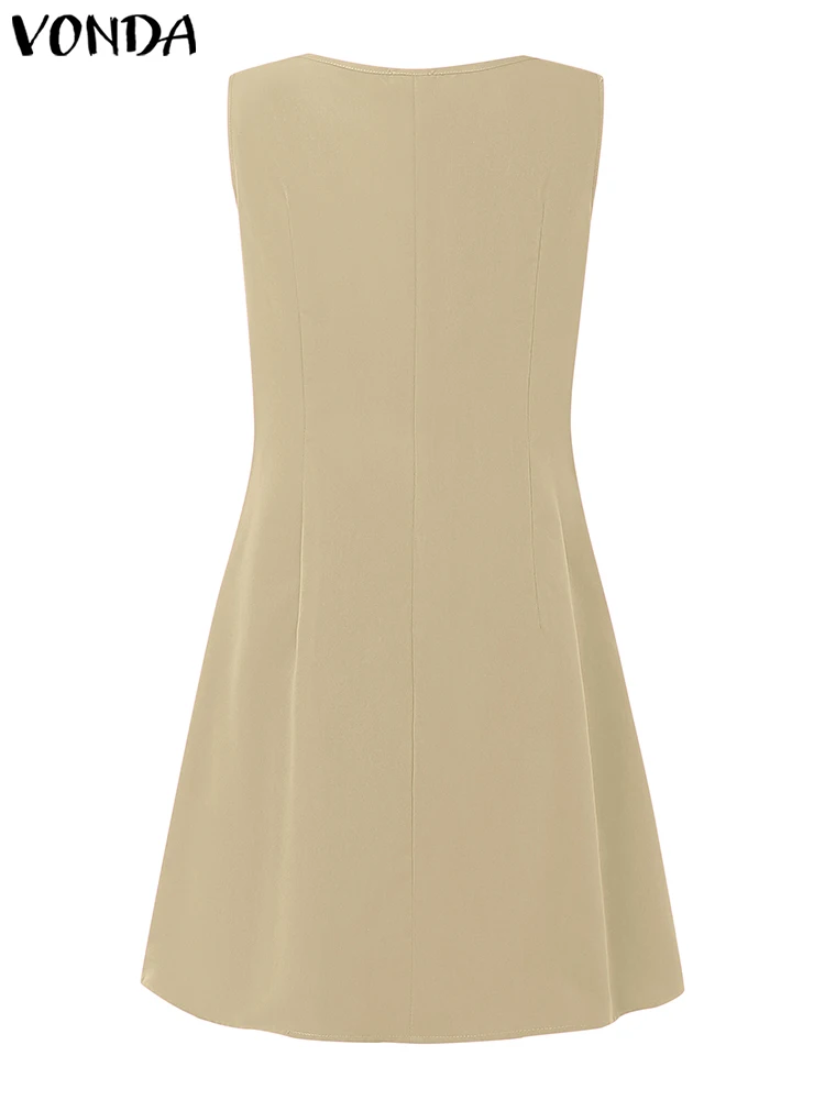 VONDA Women Sleeveless Mini Dress Summer Bow Elegant Party Sundress 2025 Fashion Sexy Office Lady Vestidos Casual Solid Robe