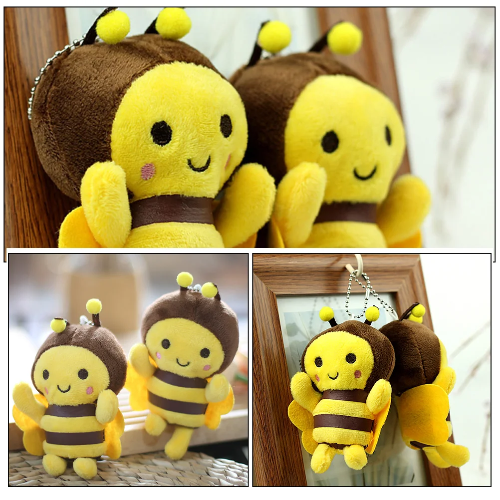 3 Pcs Hanging Decor Plush Bee Crafts Little Pendant Toys Lovely Fluffy Keychain Ornament Pp Cotton Backpack