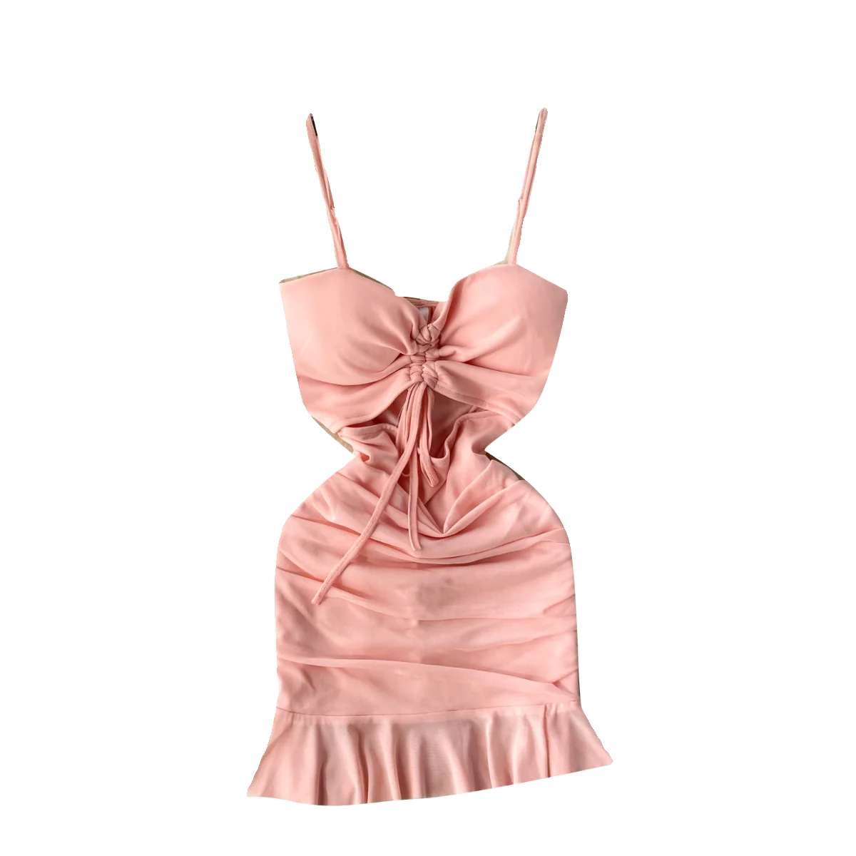 Sexy Hollow Out Lace Up Bra coulisse Dress Girls Sweet Pink Bodycon Strap abiti donna Busthollow Out Chic Short Mesh Dress