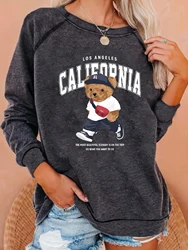 Fashion letters trend cool bear print sweatshirt crew neck casual sweatshirt for fall & spring women's clothing y2k clothes