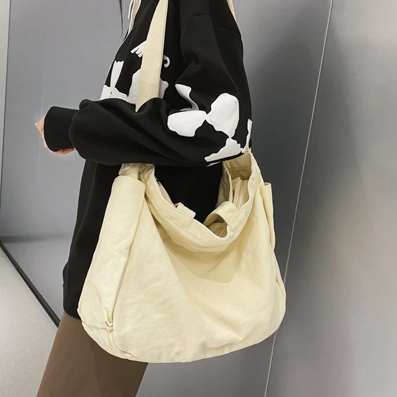 

Women's Canvas Crossbody Bag Large Shoulder Bag Solid Color Casual Messenger Bag Travel Handbag Unisex