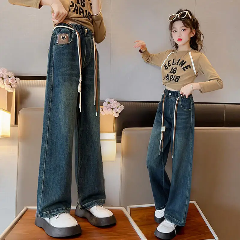 الفتيات الخريف والشتاء الجينز كاوبوي مستقيم الساق السراويل سراويل تقليدية الأطفال المخملية السراويل طالب ملابس الفتاة الملابس