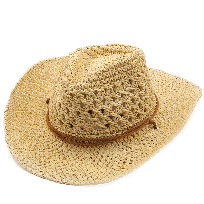 Ethno-Stil, ausgeschnittener, sonnenschützender Cowboyhut mit breiter Krempe, Strandhut für Frühling und Sommer, Sonnenschutzhut für draußen, Grashut_voghion.com