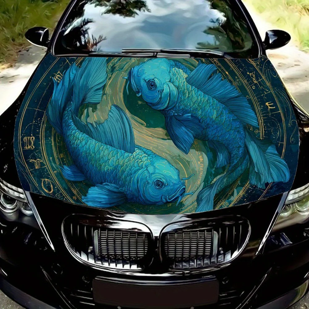 

Mysterious Star - laden Koi Carp Print PVC Car Vinyl Wraps, Self-Adhesive Waterproof Car Hood Decal Sticker, Car Decoration Prot