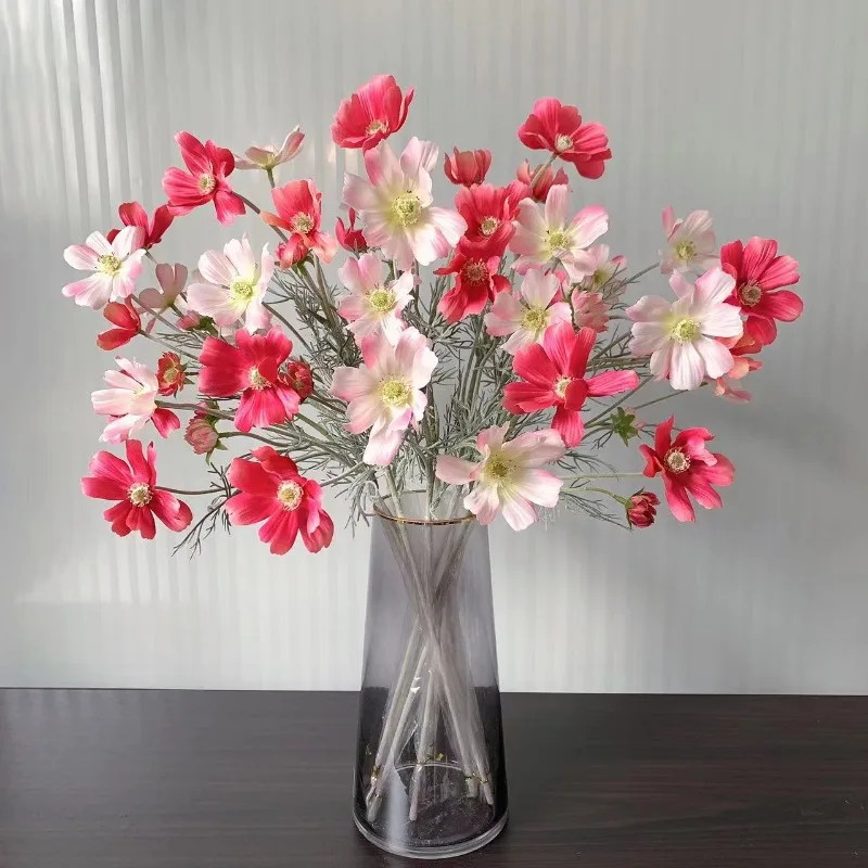 5Pcs Artificial Flocking Cosmos Silk Flowers for Home Decoration Galsang Flowers Wedding Party Table Flower Arrangement Bouquet