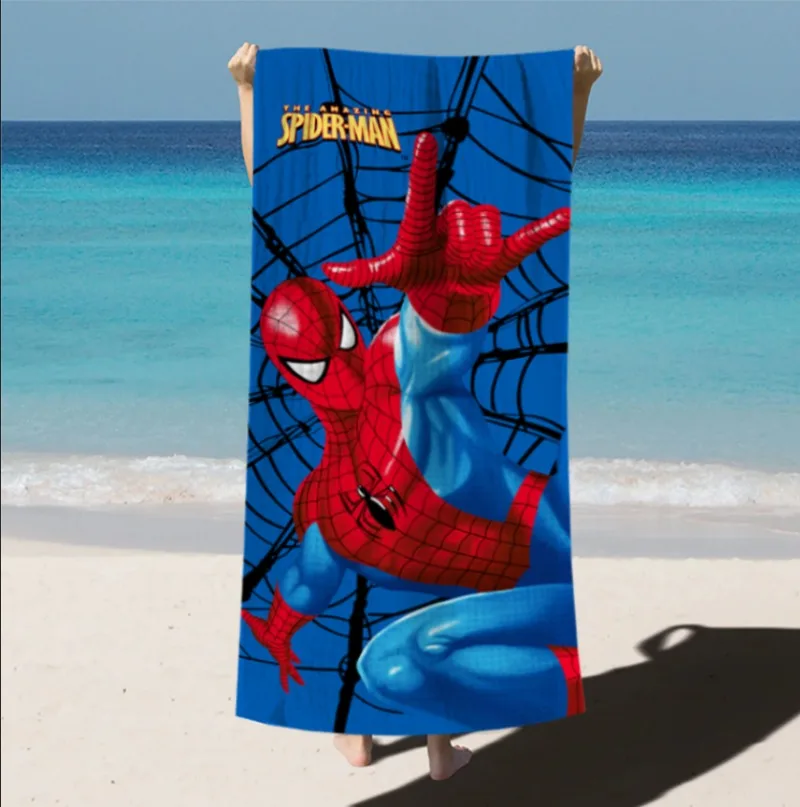 Spiderman handuk pantai cepat kering selimut serat mikro kartun selimut besar 140x70cm handuk cetak penyerap selimut Handuk Kolam