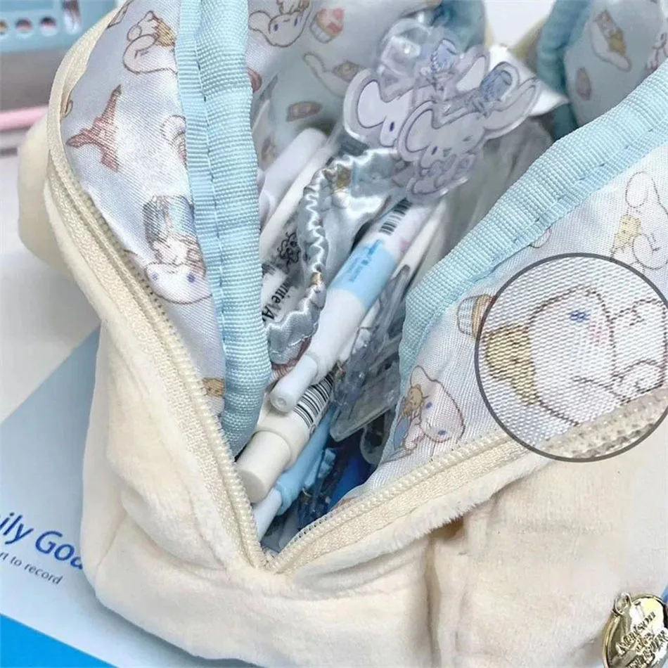 New Cute Cartoon Sanrio Cinnamoroll Pencil Case Plush Good-looking School Supplies Kawaii High-capacity Cosmetic Storage Gifts