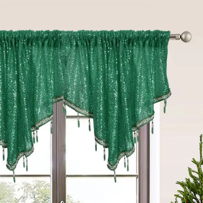 ‌ Cachecol de janela de lantejoulas inspirado em discoteca, cortina festiva com bolso para festas e cenários fotográficos, tratamento de janela retrô chique