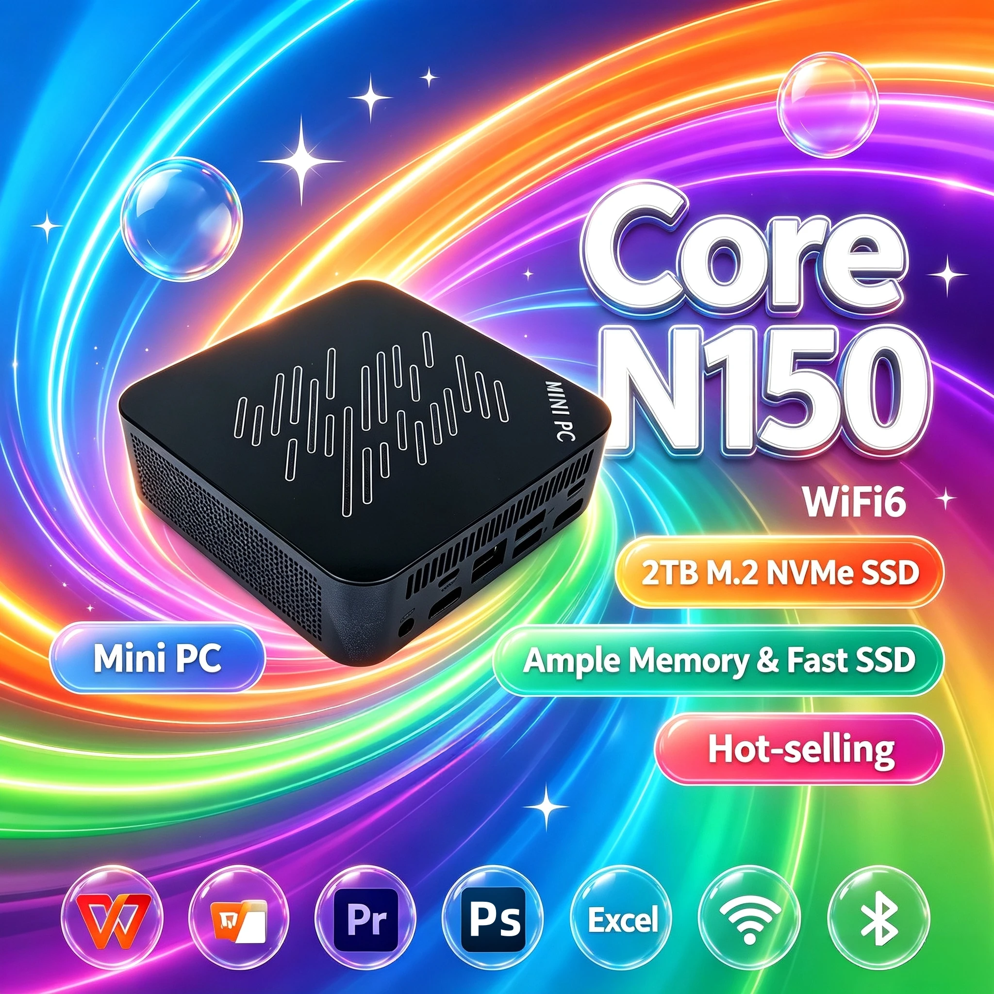Mini PC Intel Core N150 16GB RAM 2TB NVMe SSD Triple 4K Display WiFi6 Efficient Cooling Compact Home Office Mini Computer Pro