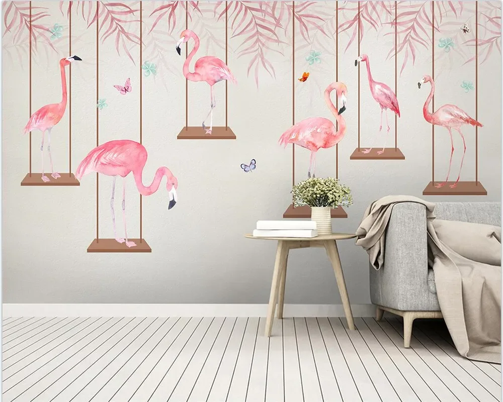 Custom size wallpaper photo Cartoon mural flamingo tropical leaves TV background wall home decoration 3d wallpaper painting