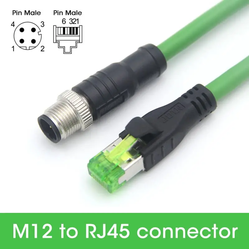 A tyle M12 to RJ45 Connector with Cable for The internet  communication Foolproof Key Male+RJ45 4pin Cat6 Router Switch