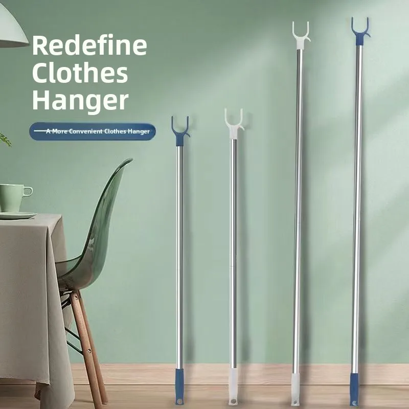 Retractable Clothes Drying Rods Home Use Y-Pronged Clothes Airer Picks up Clothes Stainless Steel Storage Organizer