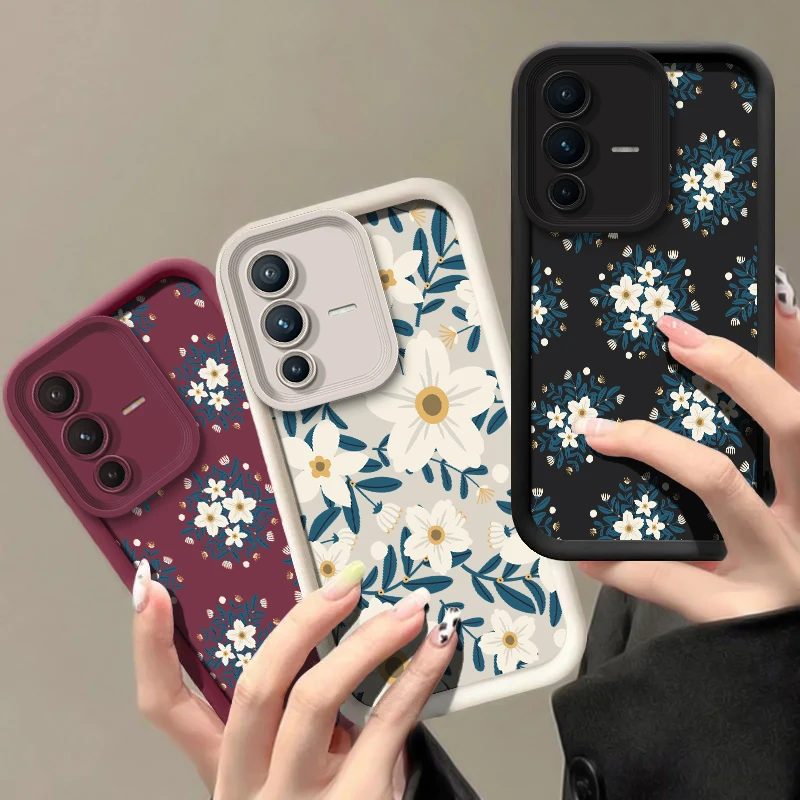 Vivo V60 للصدمات رشاقته جراب هاتف ل Vivo V50 V27 V25 V23 V23E V40 Pro V30 SE V30E V29E V29 V27E ريترو زهرة طباعة غطاء #2