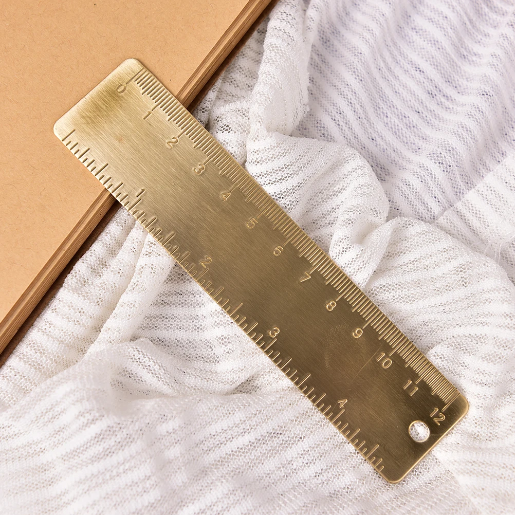 Herramienta de oficina escolar en pulgadas/Cm nueva 1 Uds Vintage 12cm regla de latón Metal cobre marcador regla recta para cuaderno de viajero