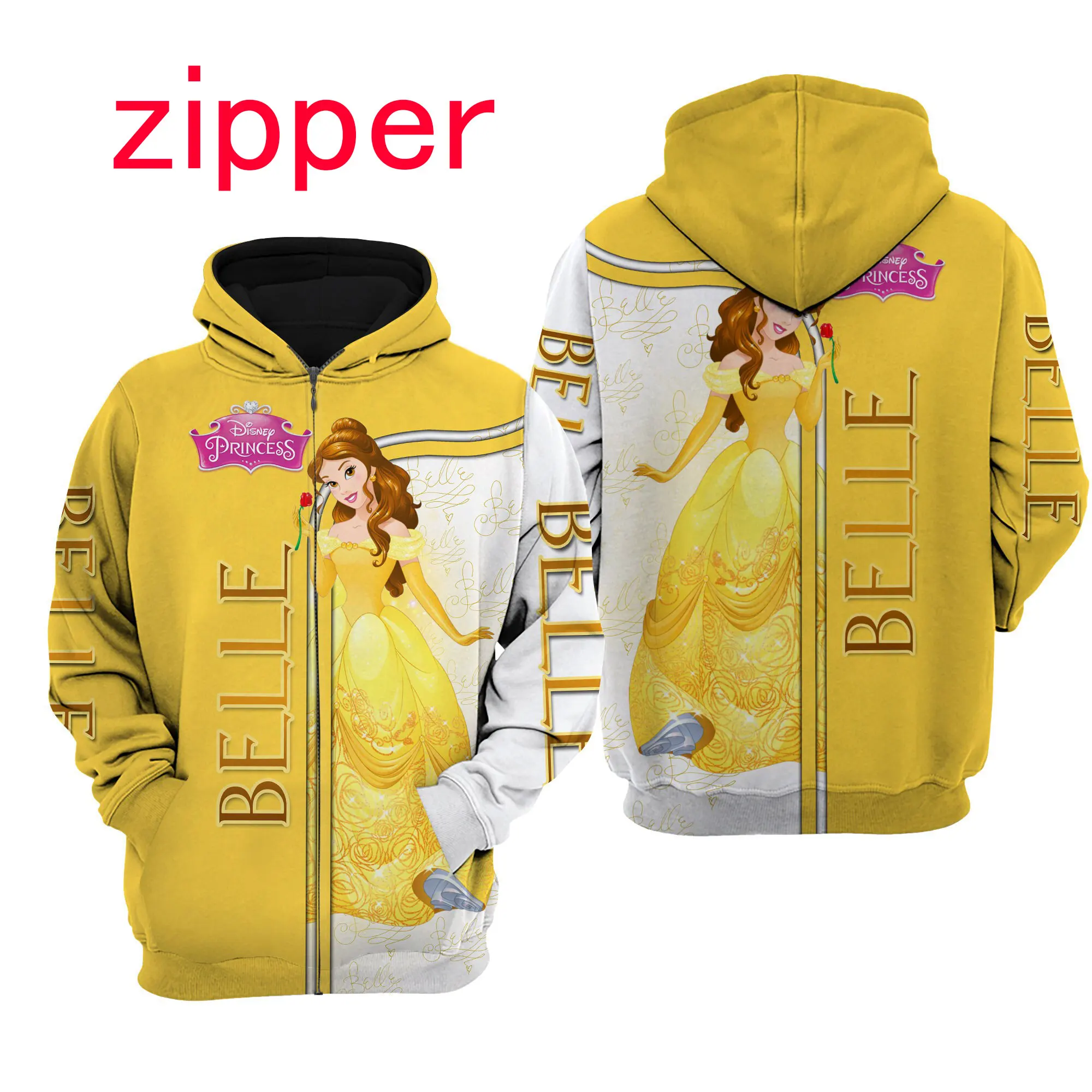 Spring and Autumn 3D Printing Beauty And The Beast New Men's Pullover Women's and Children's Cosplay Large Fashion Zipper Hoodie