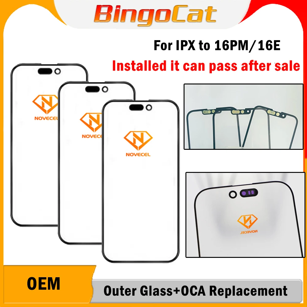 

10pcs Novecel for iPhone 12 13 11 14 15 16 16E Pro max mini 12promax 16promax X XS XR MAX Glass+OCA 2in1 LCD Touch Lens Repair
