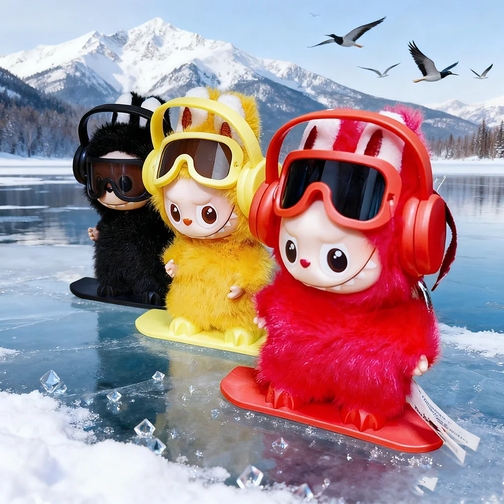 مجموعة التزلج الرائعة لسماعات الأذن البديلة من سلسلة Labubu4.0 MINI Skiboard نظارات واقية مزخرفة وإكسسوارات الملابس