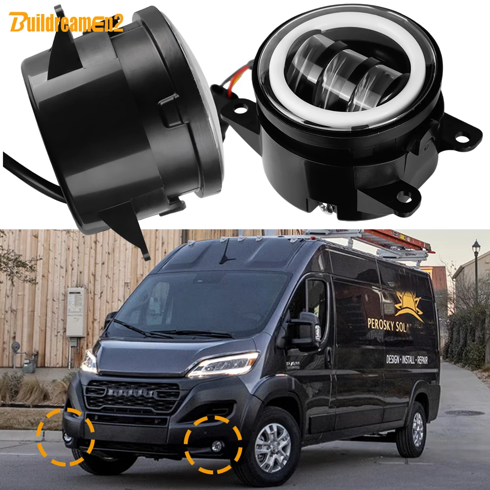 2 Pcs Car Angel Eye LED Fog Light DRL For Ram ProMaster 2014-2026 30W H11 Fog Daytime Running Turn Lamp 6000LM 12V
