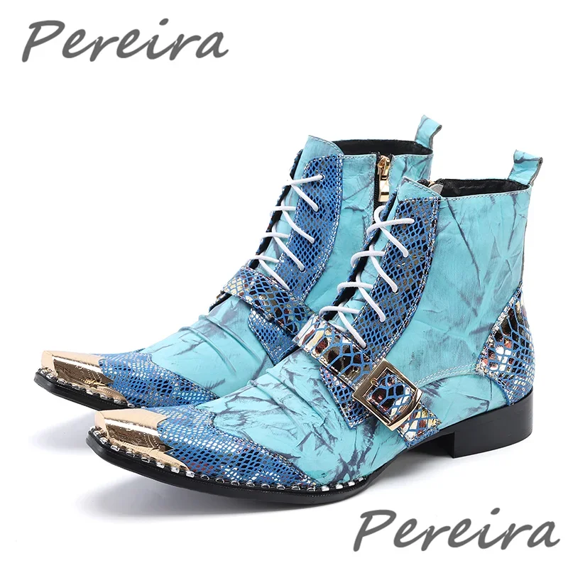 

Мужские короткие ботинки в британском стиле на шнуровке в стиле панк, железные ботинки челси с острым носком и боковой молнией, туфли челси из натуральной кожи для свадебной вечеринки