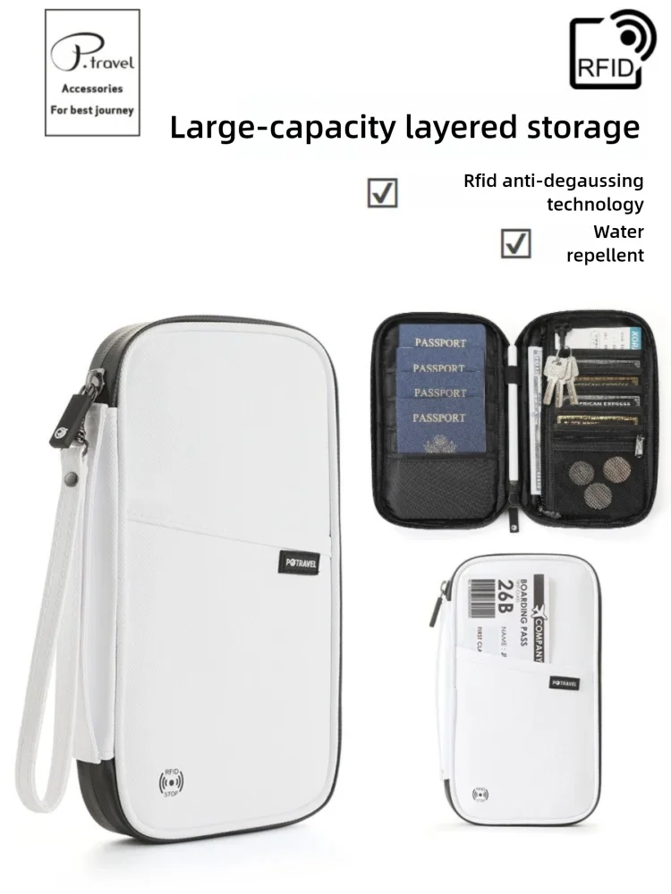 Travel Passport Wallet RFID Blocking Waterproof Card Organizer Bag with Wrist Strap for Men Women Documents Tickets