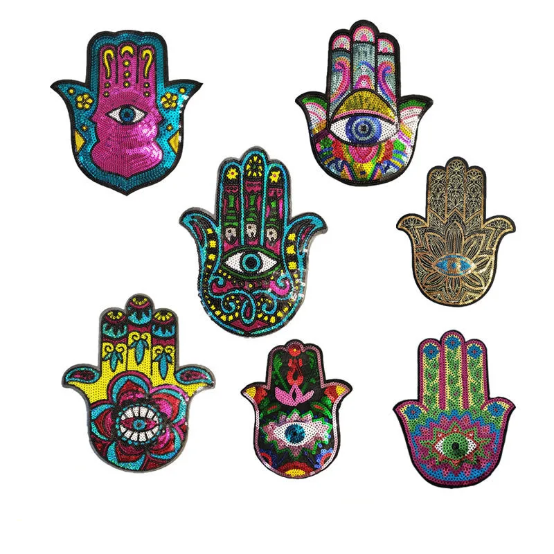 Hamsa Hand Palm Patch, Palm Eye Patch, Protection Hand of Fatima, Iron on Motif, Applique Garment, Bags, DIY Handmad, 1Pc