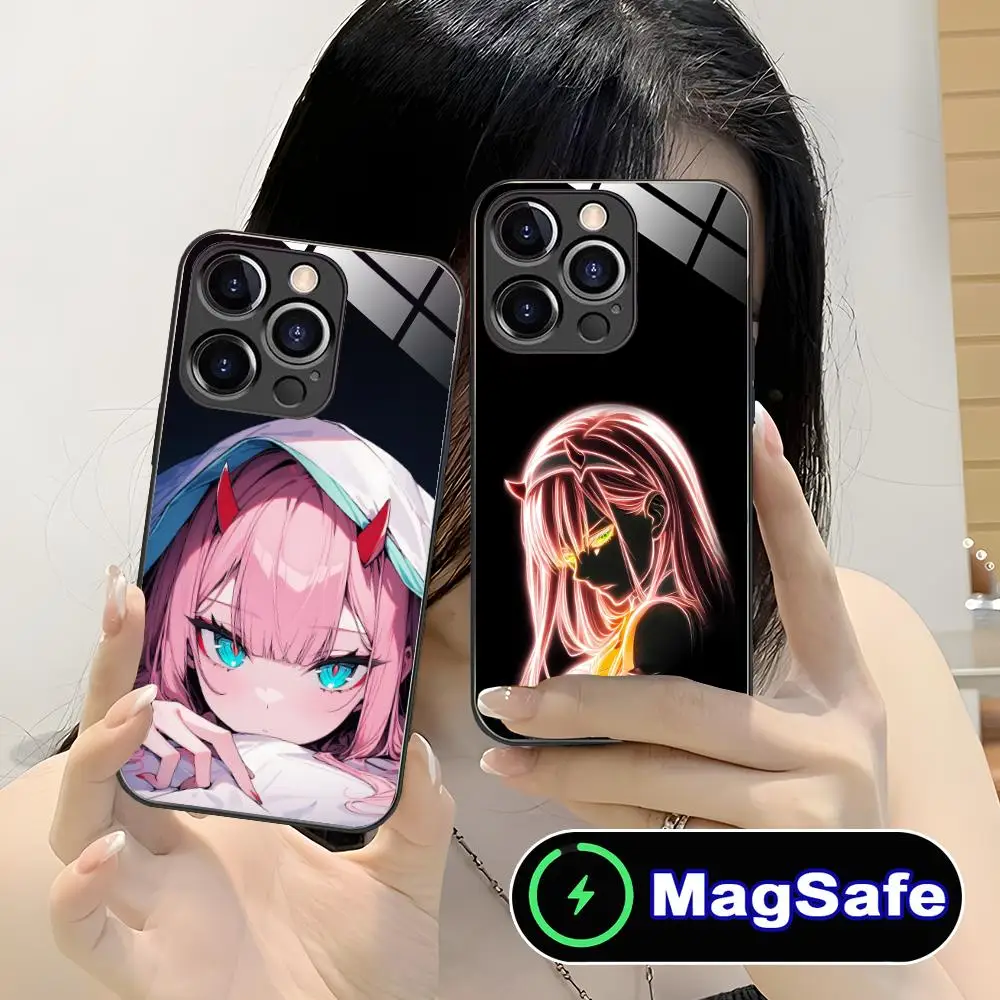 

Darling Zero Two Neon Phone Case for iPhone 16 15 14 13 12 11 Pro Max Plus Mini MagSafe Glass Colour Protective Cover Pretty