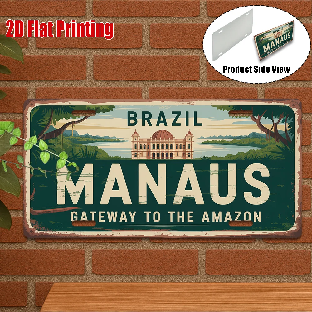[2D Flat] 1pc, Vintage Aluminum Sign, Only for Decoration, Outdoor Wall Art , Welcome to Manaus Sign, Rainforest Gateway Decor