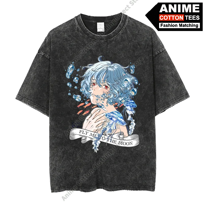 EVA Ayanami Rei T Shirt Anime NEON GENESIS EVANGELION Print T-shirt Casual Unisex Top Cotton Washed Vintage Oversized Loose Tees