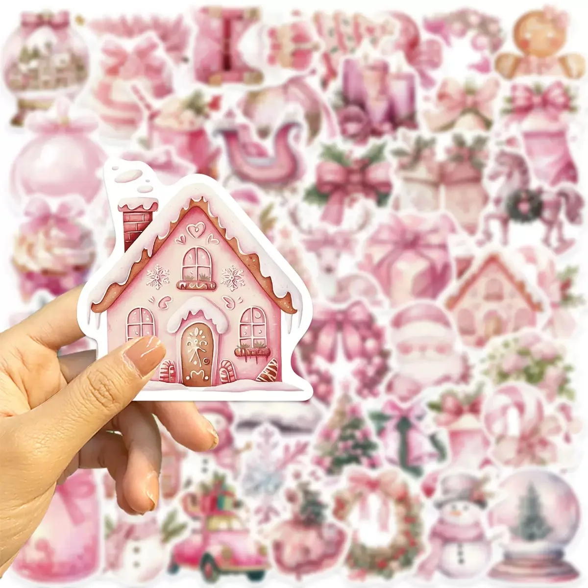

10/50PCS Vintage Pink Christmas Santa Claus Decoration Stickers DIY Suitcase Scrapbook Phone Laptop Luggage Kawaii Decal Sticker