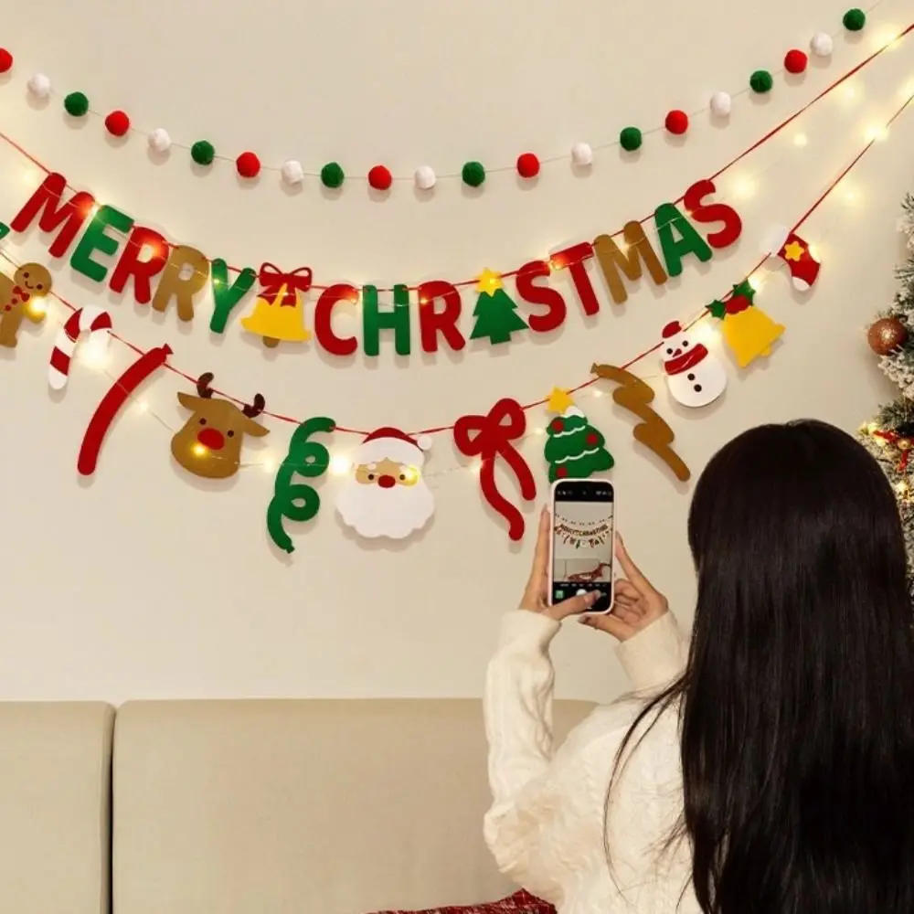 Hanging Ornaments Christmas Banner Felt Material Festive Garland Merry Christmas Decor Pull Flag Design Christmas Theme