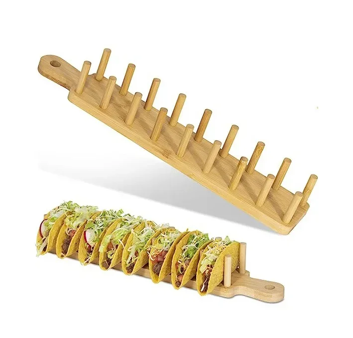 Bamboo Wooden Tacos Holder Potato Chips Corn Roll Rack Tray Shelf Tortilla Burritos Rack Tray Fit for To Parties and Restaurants