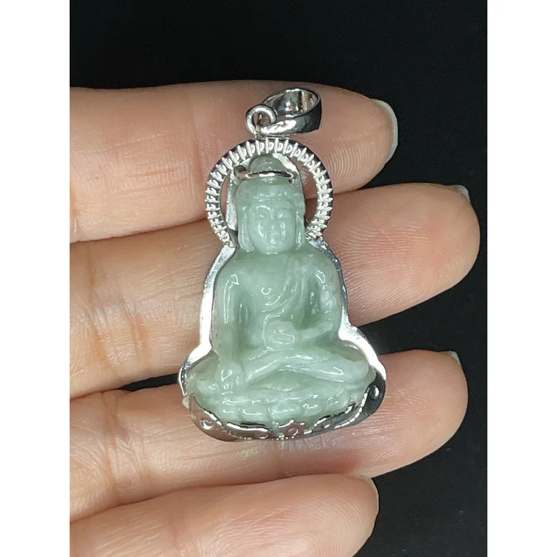 

Кулон Guan Yin Mini Size из 100% натурального нефрита натурального цвета без красителя с серебром