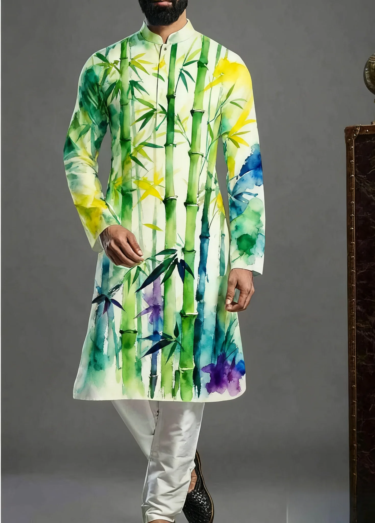 2025Kurt men's digital print pattern kurta vardha fashionable casual fit regular robe suitable for all occasions