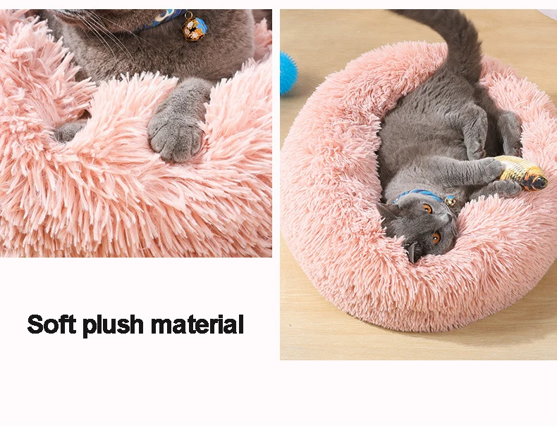 Wholesale Manufacturer Soft Luxury Plush Pink Grey White Pet Cushion Round Cat Dog Bed