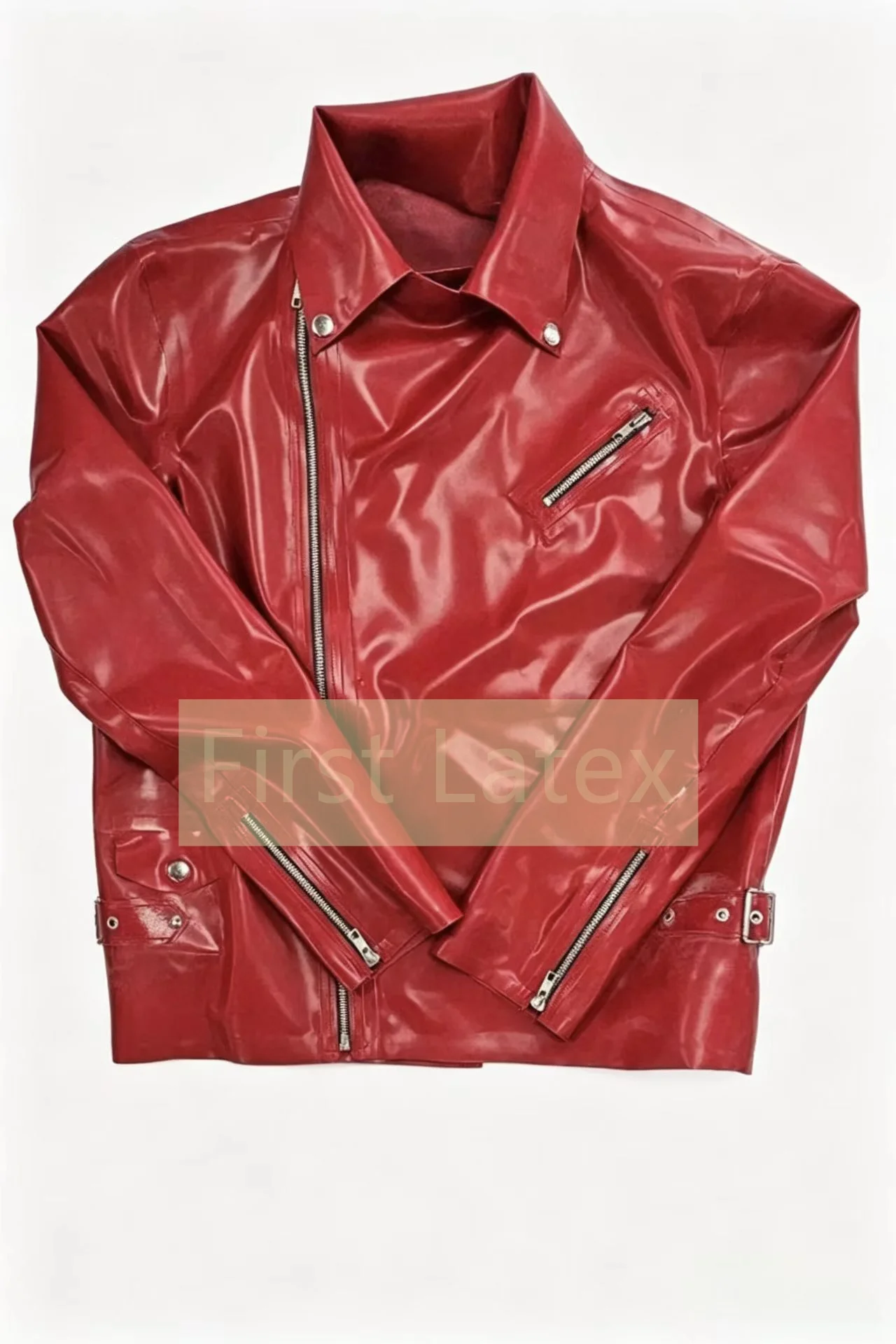 

Handmade Sexy Red Women's 0.6mm Latex Biker Jacket Gummi Latex Female Top with Sleeve Zipper Fetish Lady's Red Coat Cosplay