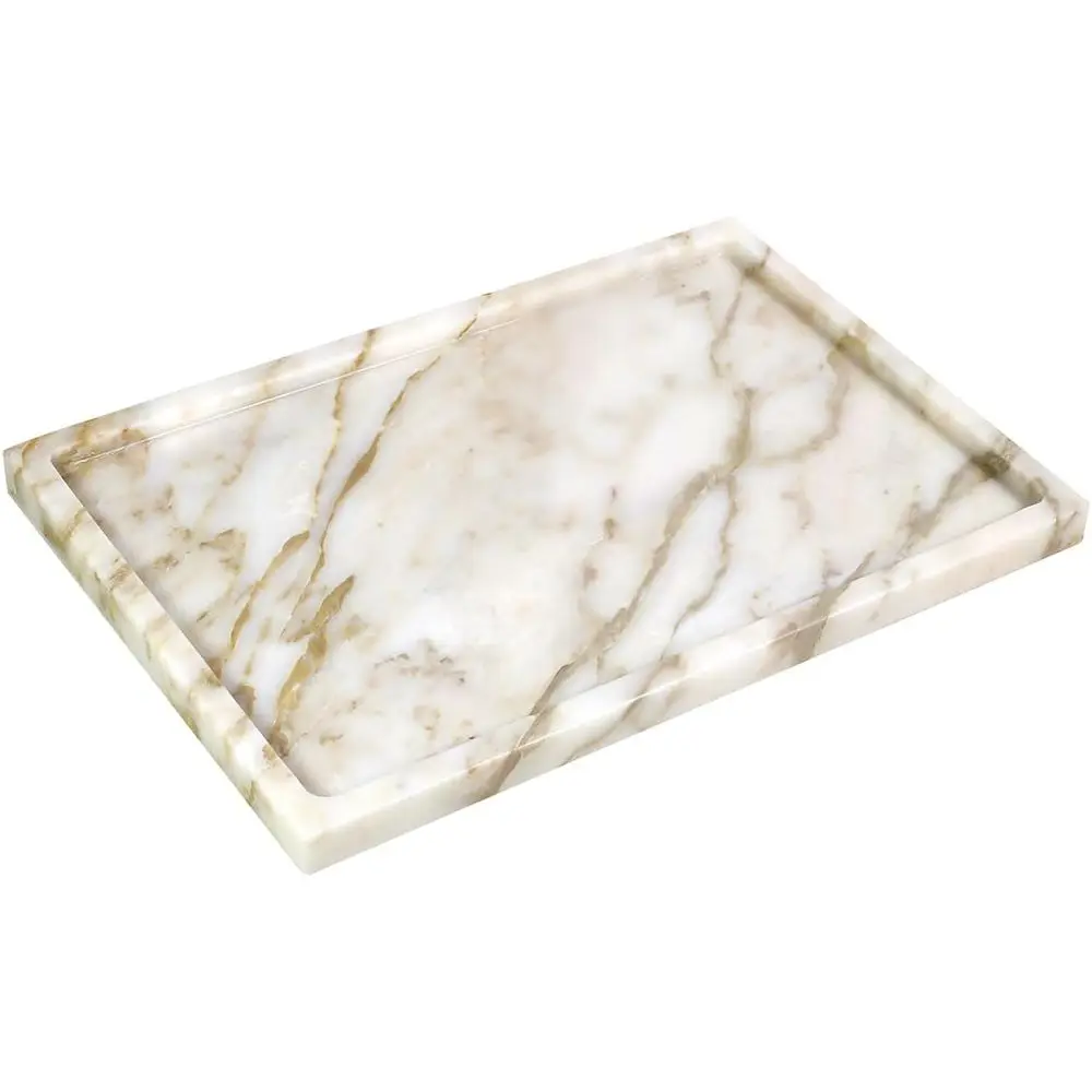 

100% Natural Marble Serving Tray Luxury Marble Storage Tray or Home Decor Stone Tray or Bathroom/Kitchen/Vanity/Drer,Plate Holde