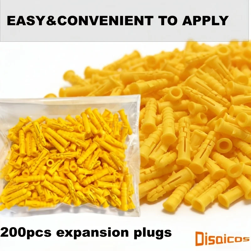 200Pcs Yellow Plastic Wall Expansion Plugs Corrosion Resistant Universal Fit Standard Screws Home Wall Mount Installation Hardwa
