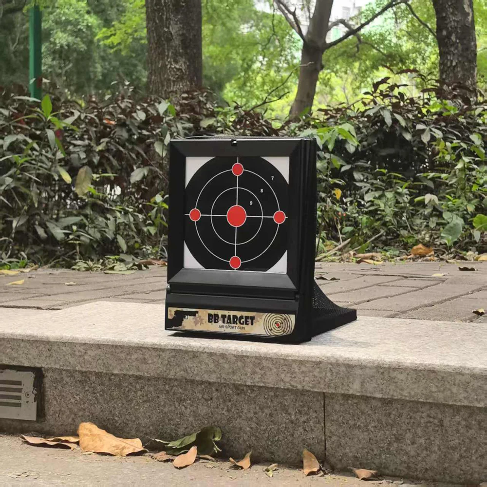 

BB Pellet trap NERF soft bullet pellet trap with spinner target inside comes with 10 paper targets and 20 Pcs hard paper target.