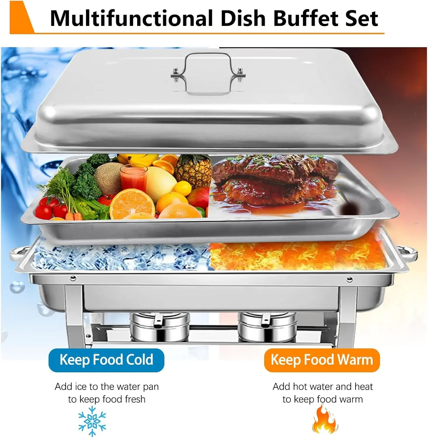 Chafing Dish Buffet Set 8 Pack, Stainless Steel Chafer for Catering, Upgraded Chafers and Buffet Warmer Sets (4 Sets 5QT Round