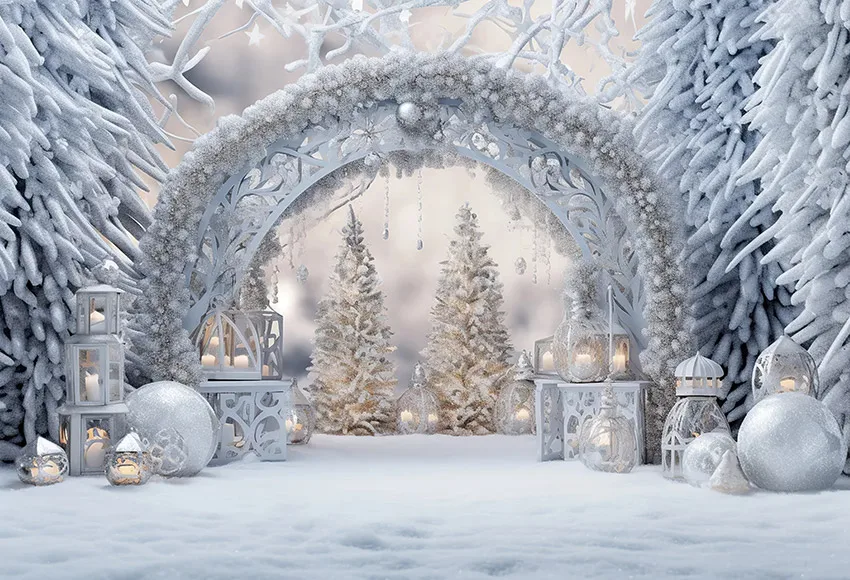 Mehofond Photography Background Winter Christmas Arch Forest Snow Xmas Tree Kid Family Party Portrait Decor Backdrop Photo Studi