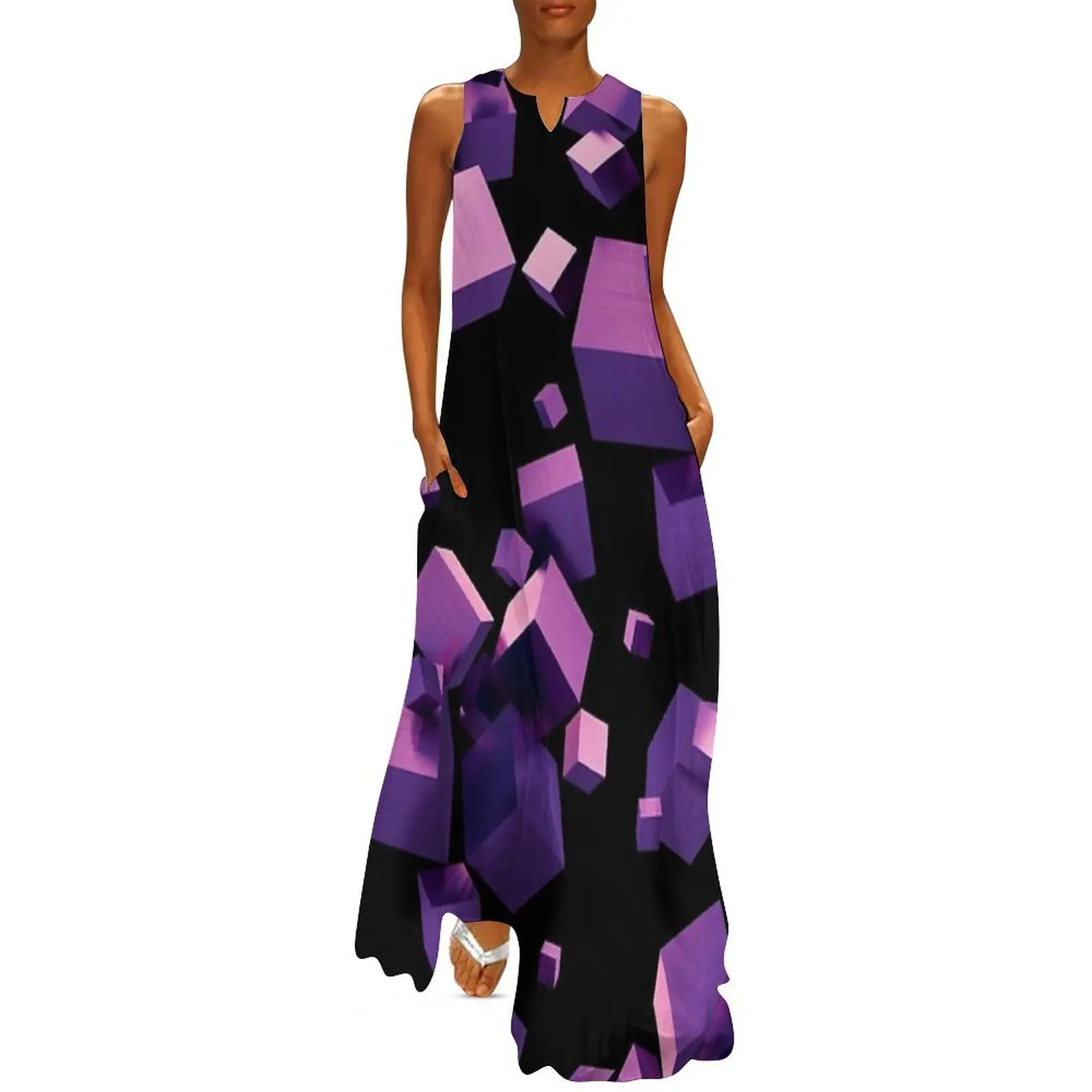 

Purple and Black 3D Geometric Cube Long Dress Woman fashion party dresses women dresses for prom