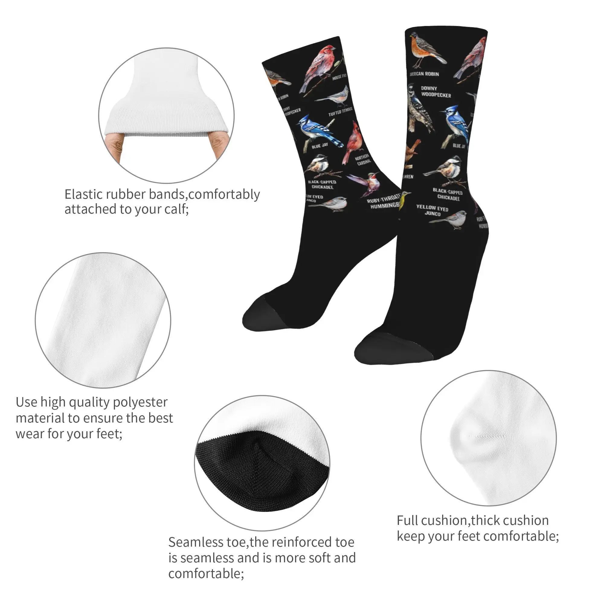 Winter Warm Cool Unisex How to Identify Birds Birding Bird Watcher Socks  Breathable Crew Socks
