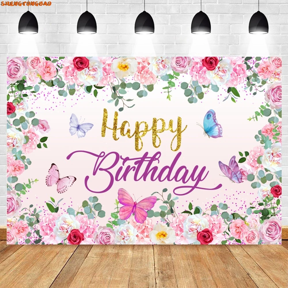 Happy วันเกิดสําหรับถ่ายภาพ Safari สัตว์ Mermaid ผีเสื้อดอกไม้ Baby Shower Party Decor พื้นหลังปรับแต่ง