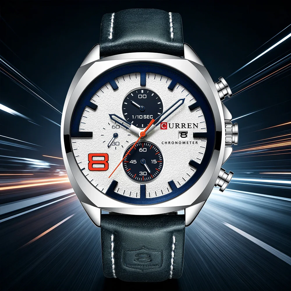 CURREN Luxusmarken-Design Herren-Quarzuhr mit 3 Hilfszifferblättern, Chronograph, Datum, Casual-Sportuhr, Geschenk für Ihn