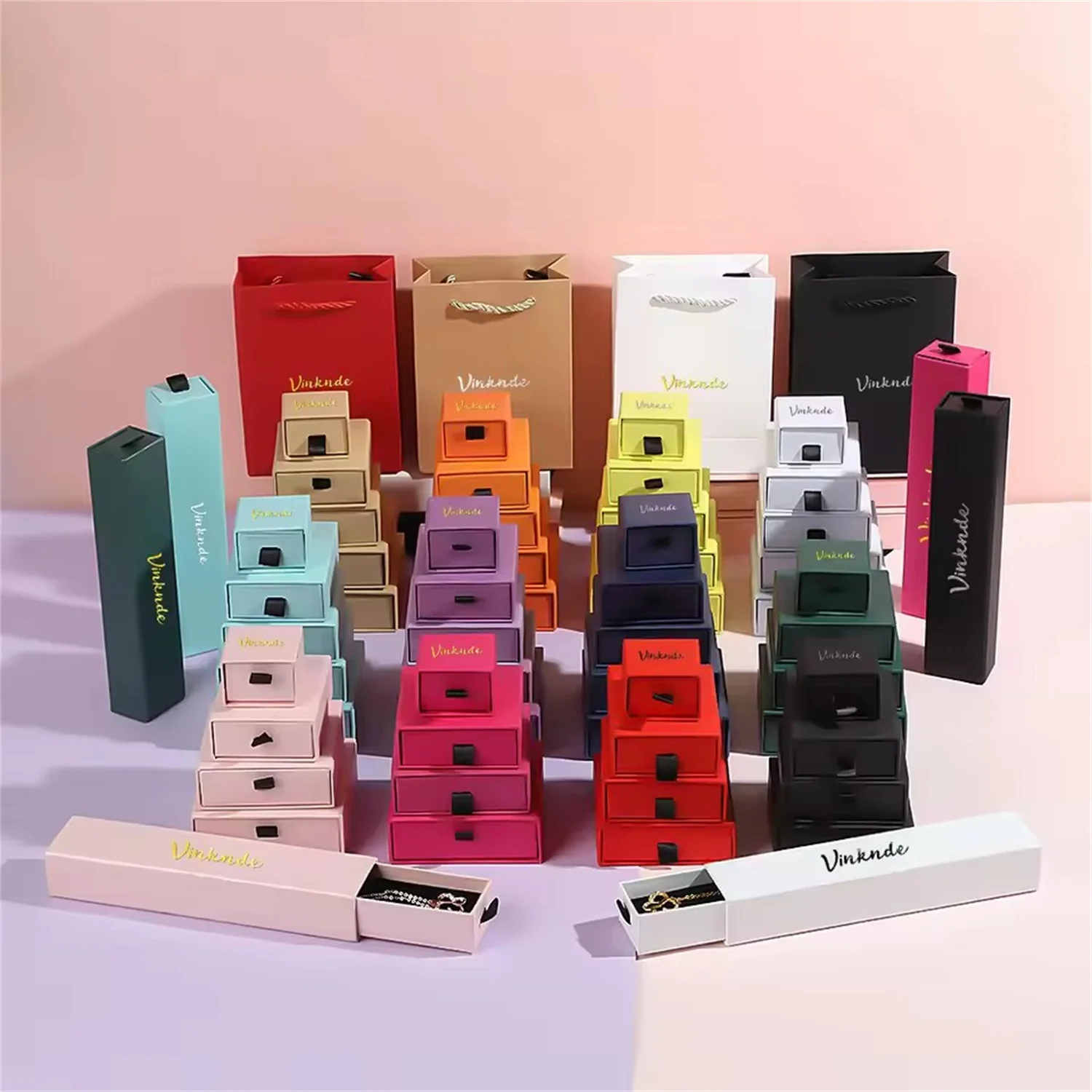 

100pcs DIY Drawer Ring Necklace Earring Pendant Packaging Box Custom Logo Bracelet Storage Boxes Jewelry Organizer Case Pull-out