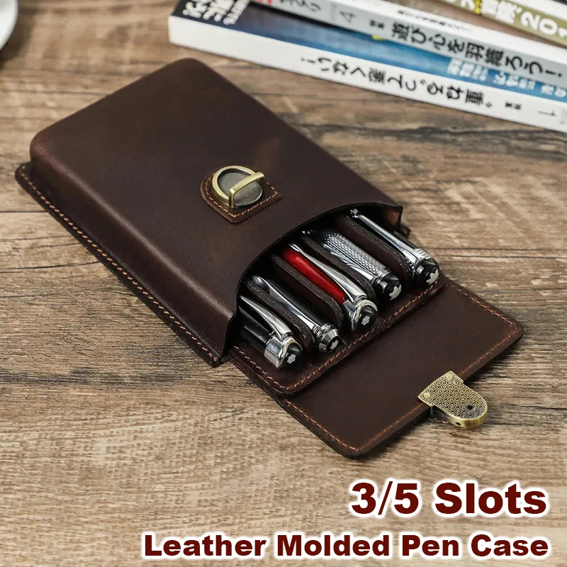 

3/5 Slots Leather Fountain Pen Case Luxury Fountain Pencil Organizer Collect Retro Box Cute Office School Stationery Supplies